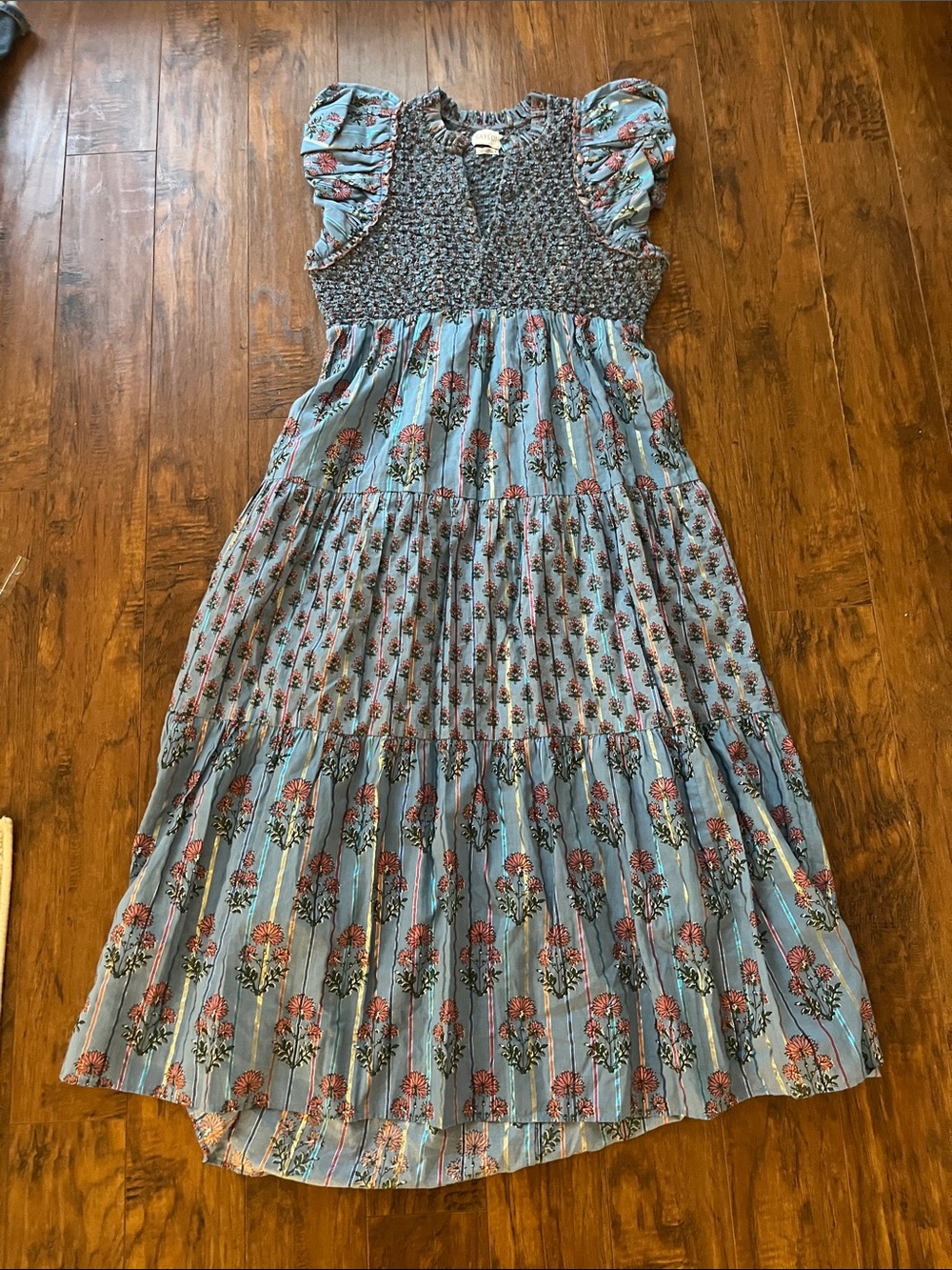 SAYLOR Blue Floral Smocked Tiered Maxi Dress